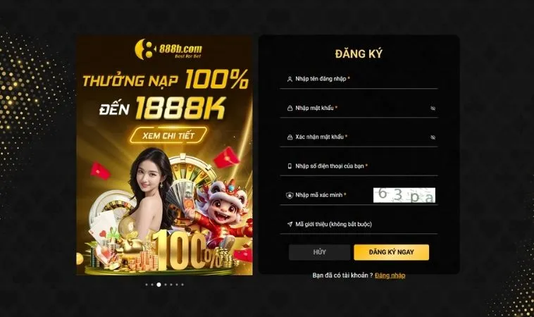 Giao diện đăng ký 888B